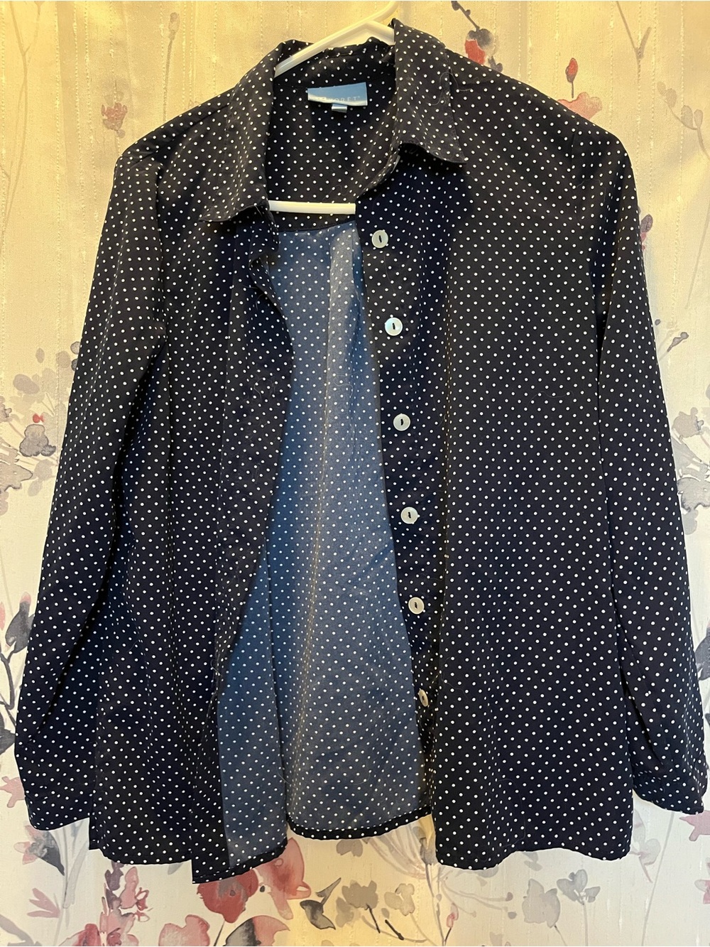 Koret Navy and White Polka Dot Button-Down Shirt